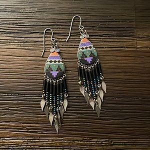 Southwest Style Geometric Design Beaded Drop Earrings
